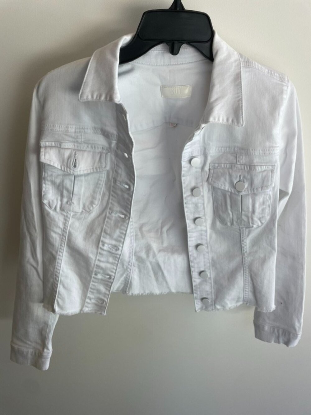 Kut from the Kloth White Cropped Denim Jacket Size Small